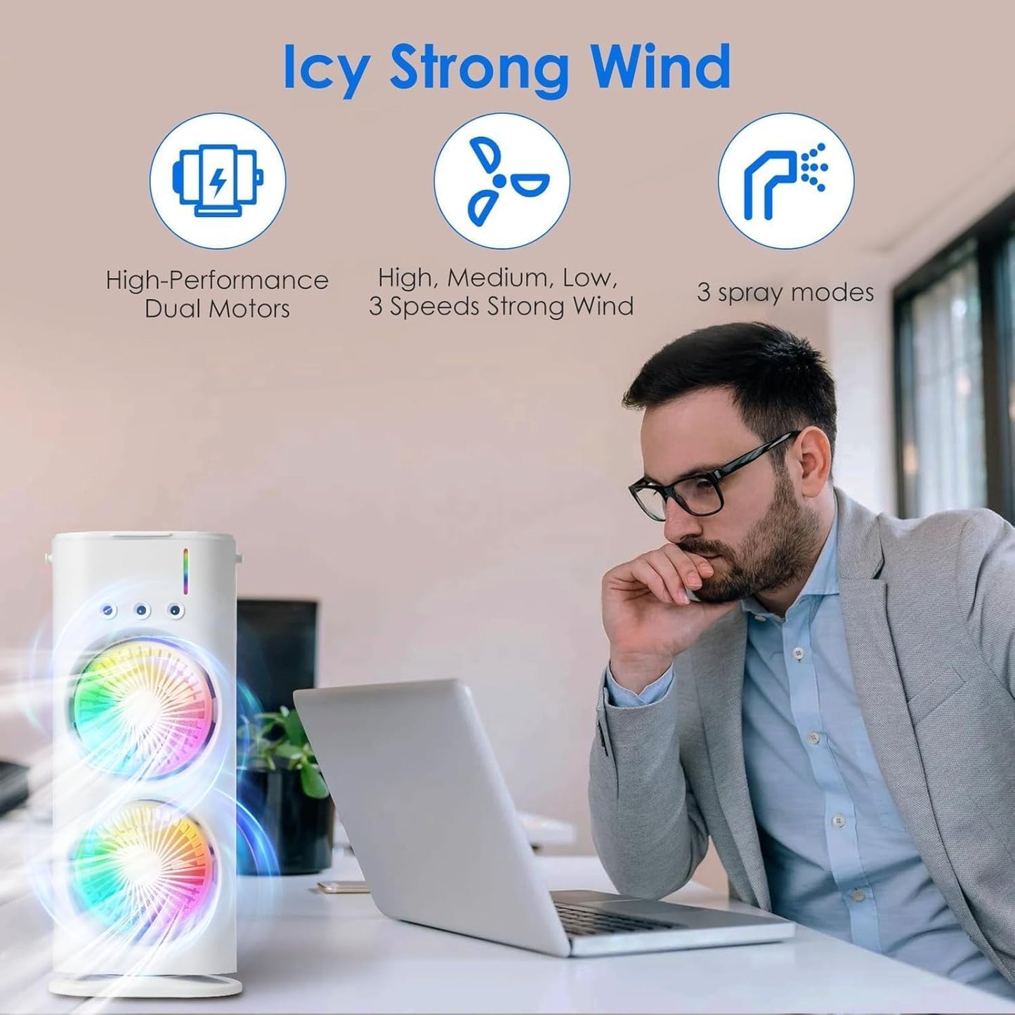 Portable Double-Ended Mini Air Mist Cooler with RGB Lights & Remote Control