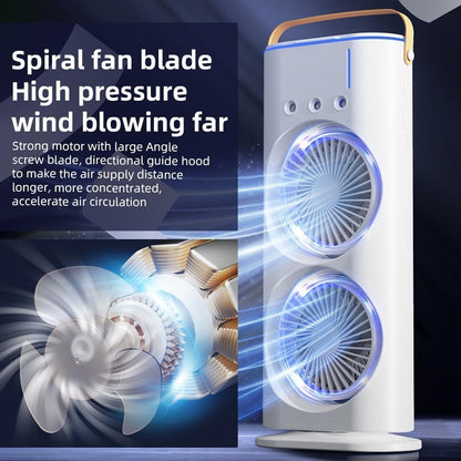 Portable Double-Ended Mini Air Mist Cooler with RGB Lights & Remote Control